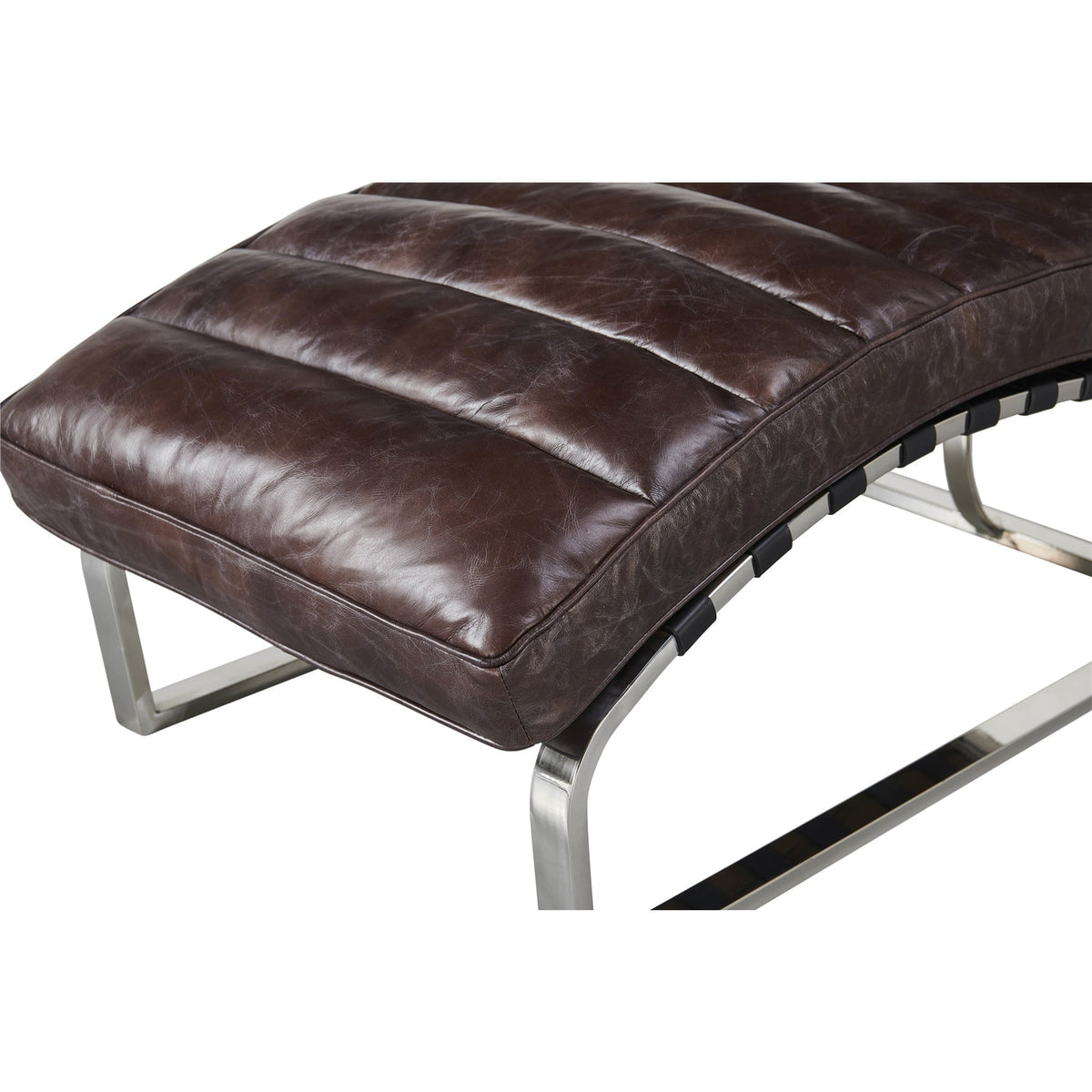 Sporting Estate Channeled Leather Chaise Lounge — Dark Brown