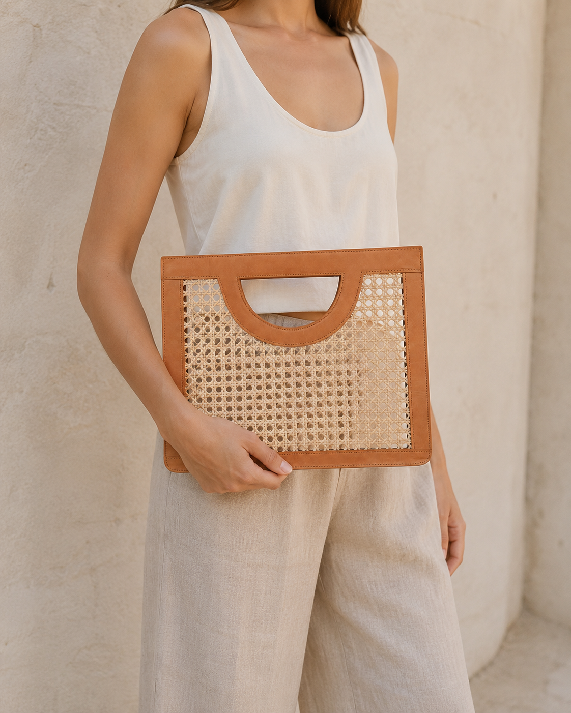 Cora Leather and Rattan Handbag