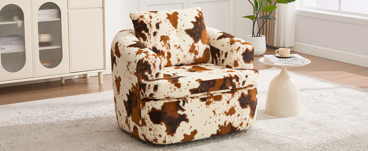 Swivel Accent Chair 360 Degree Faux Fur Beige Dual-Layer Cushion 36.6x36.5 In