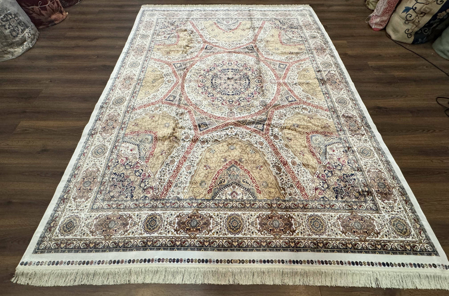 Turkish Silk Rug 8x10, Dome Design, Hereke Carpet, Bamboo Silk, New