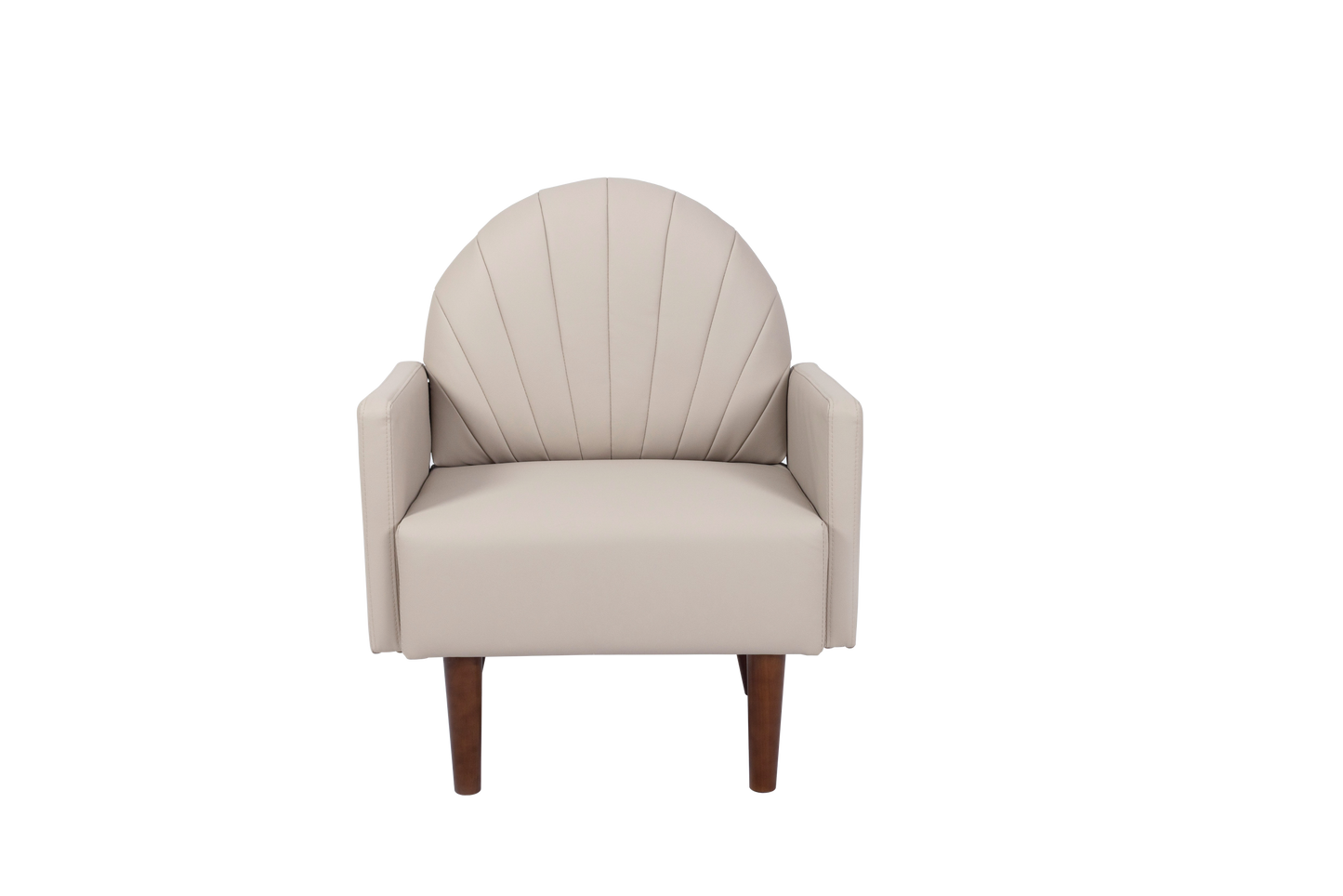 Accent Chair Shell-Shape PU Leather Khaki Solid Wood Legs Easy Assembly