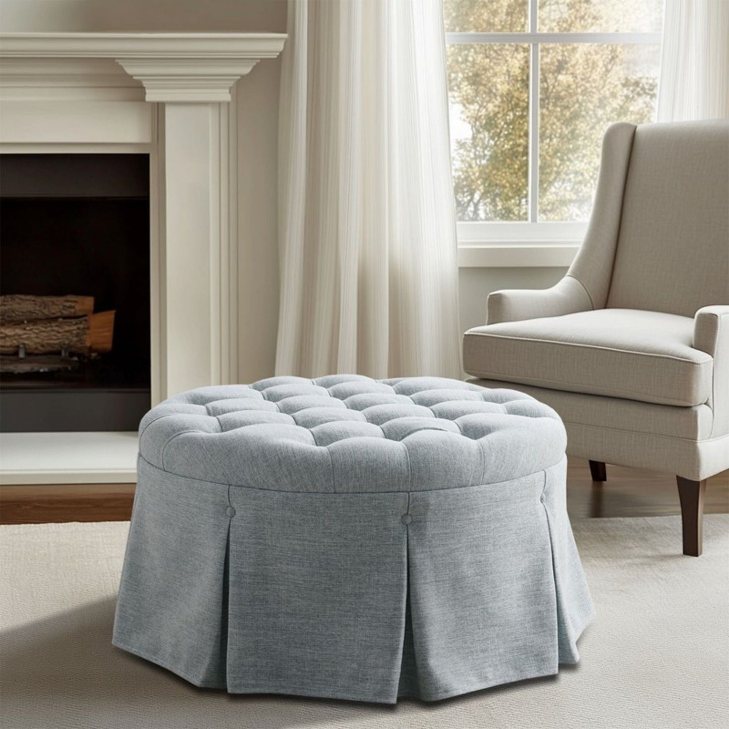 The Wainscott Tufted Skirted Round Cocktail Ottoman