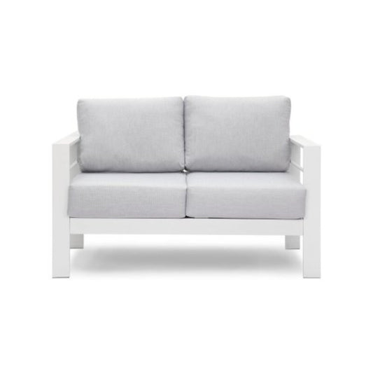 Outdoor Loveseat Aluminum White Gray Cushion 50in 600 lb Capacity
