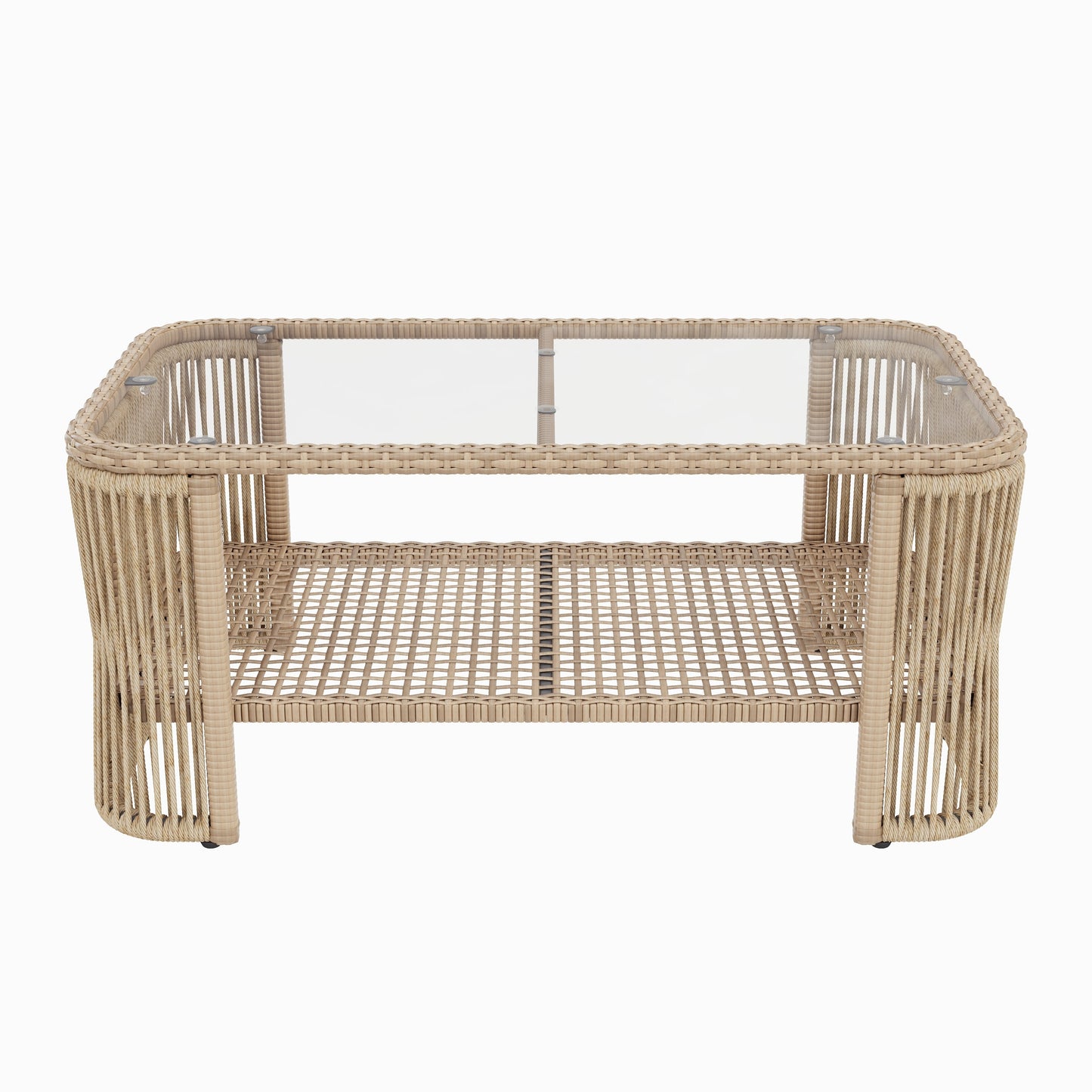 Outdoor Patio Set Rattan Dark Beige Iron Frame Conversation Sofa