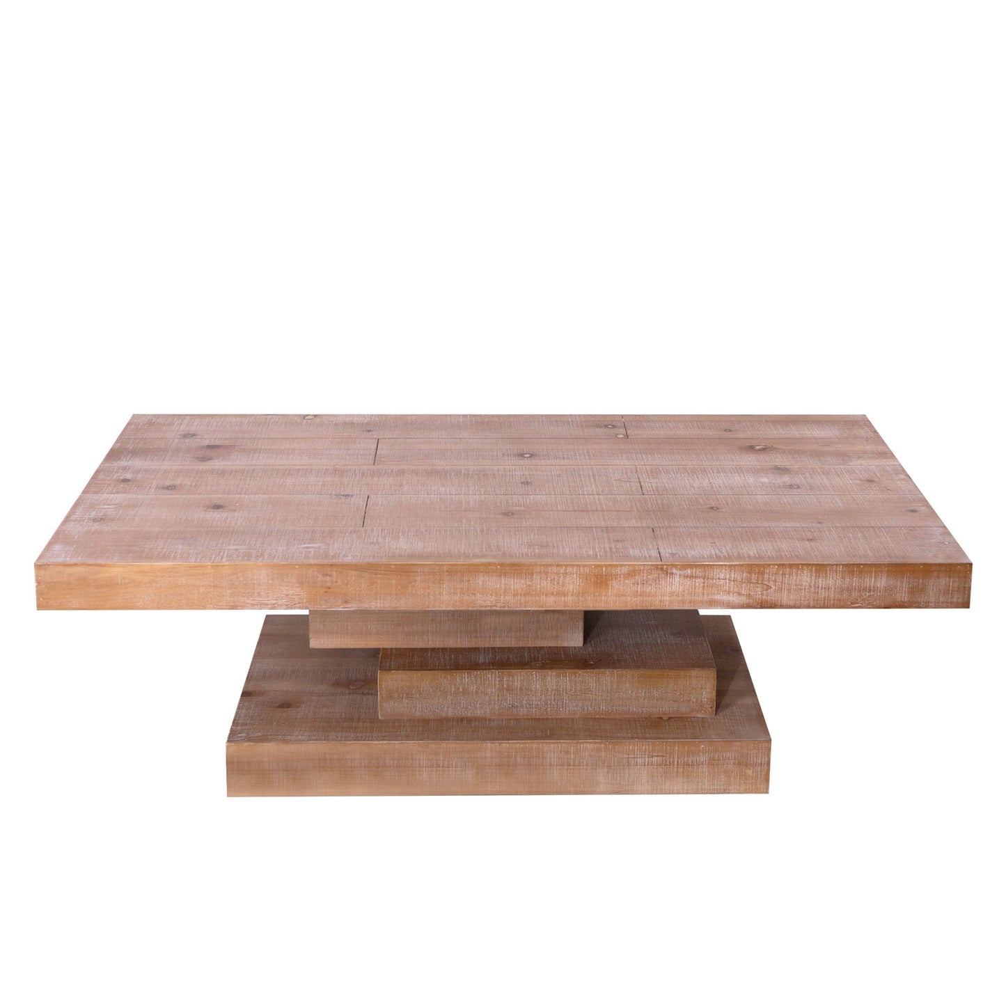 Modern Rustic Geometric Coffee Table – Rectangular Wood Center Table