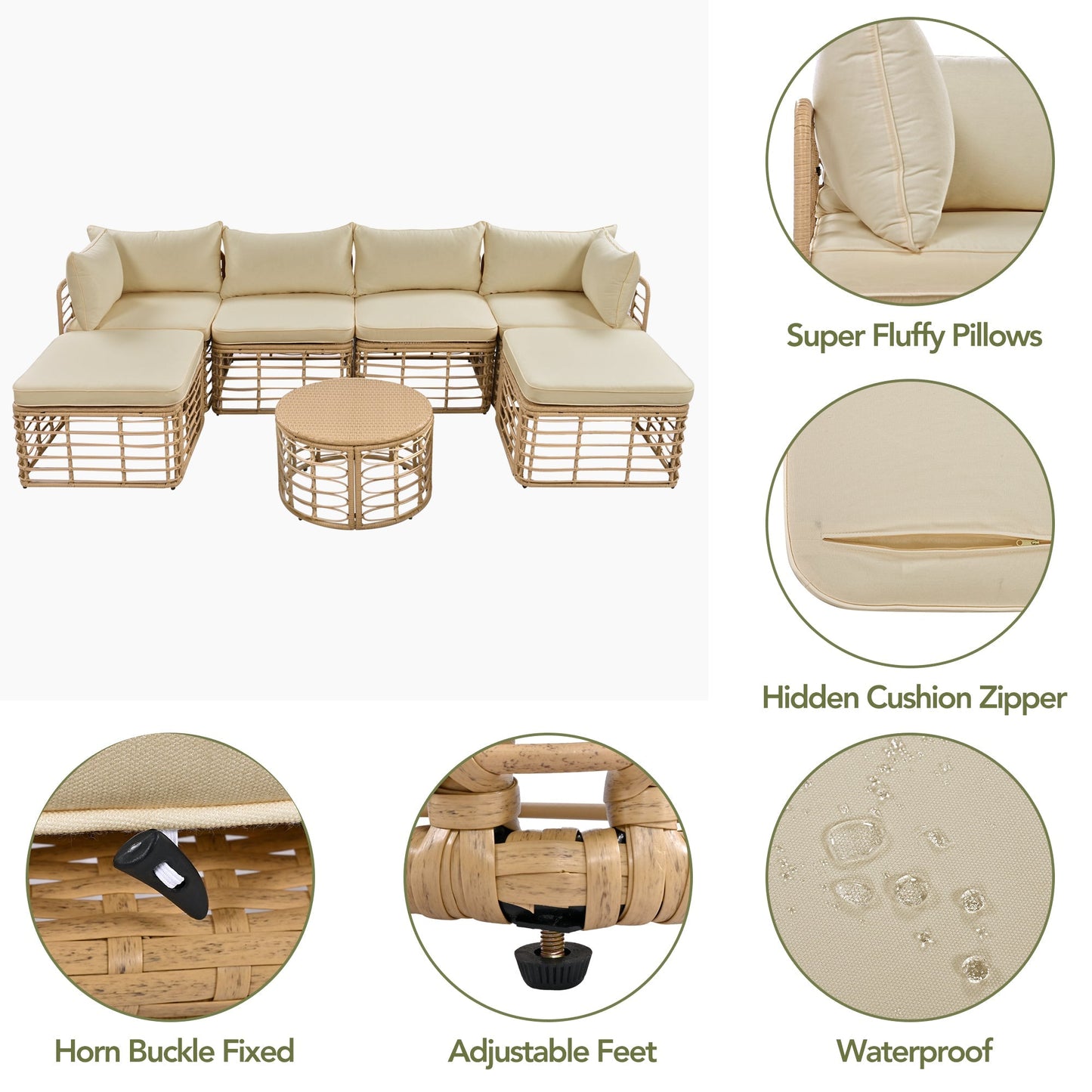 The Ashbourne Modular All-Weather Wicker Outdoor Sectional Sofa Set with Round Coffee Table
