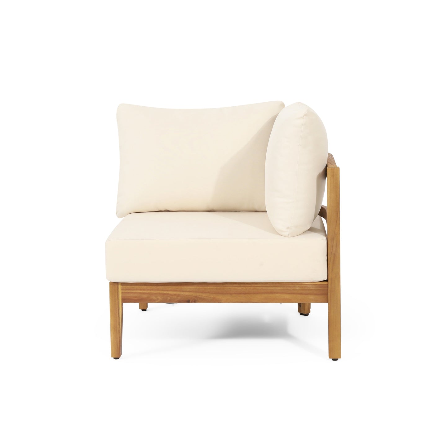 Outdoor Teak Conversation Set with Beige Cushions 4 Piece