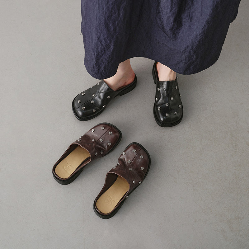 Full Grain Leather Studded Mules