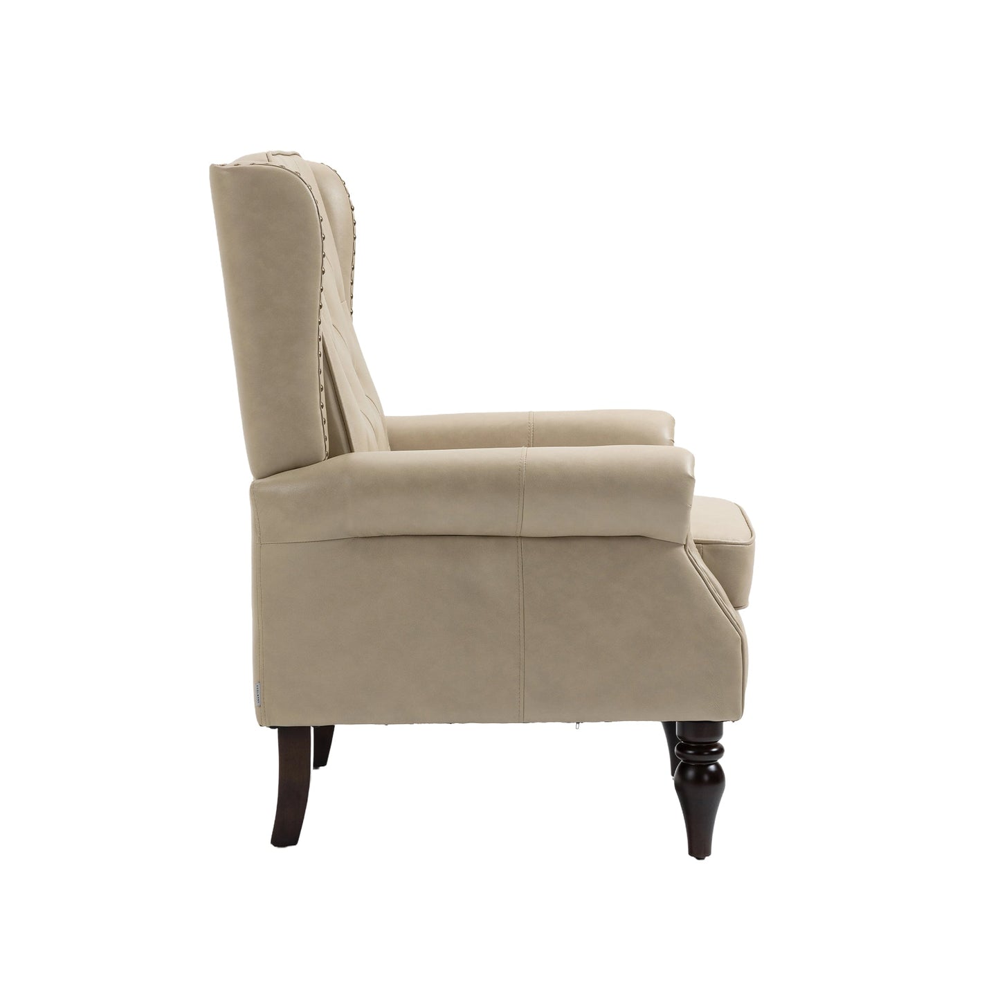 Accent Lounge Chair PU Leather Camel Rubber Wood Legs Sinuous Springs 250 LB