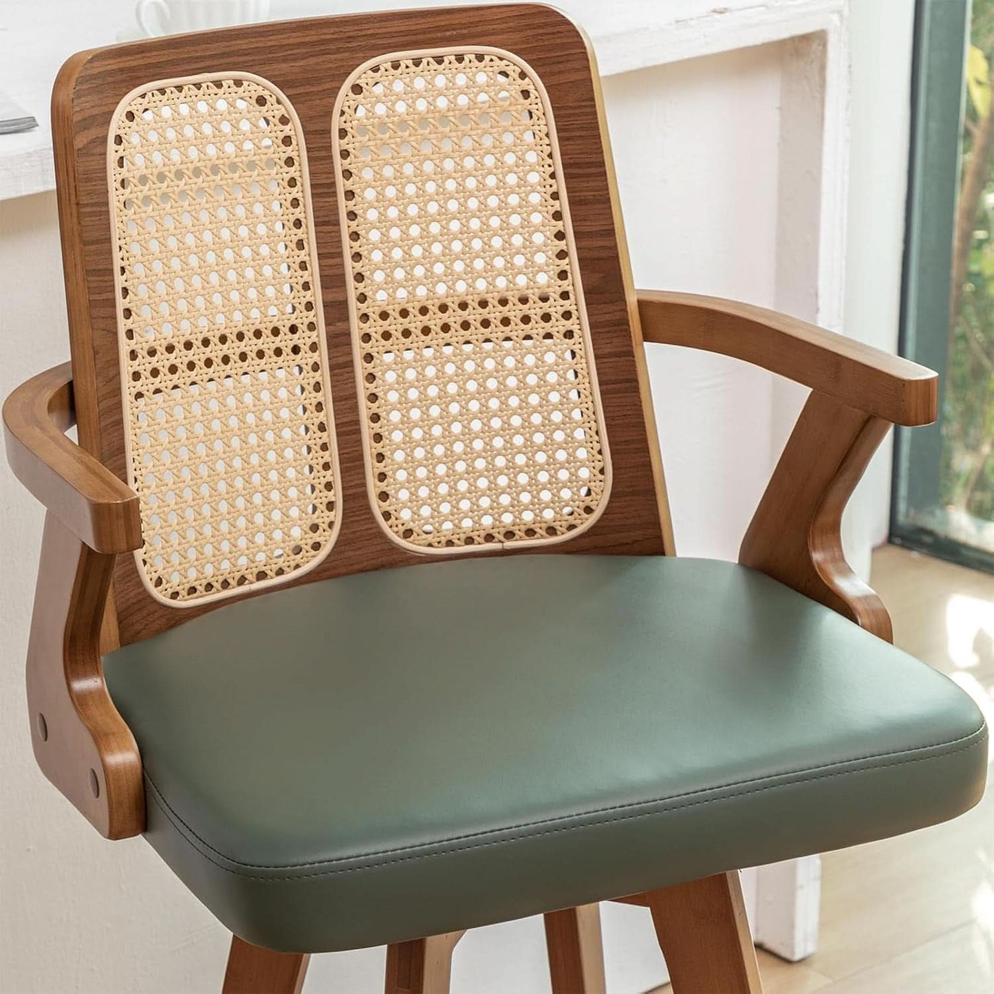 Swivel Counter Stools Set of Two with Rattan Back
