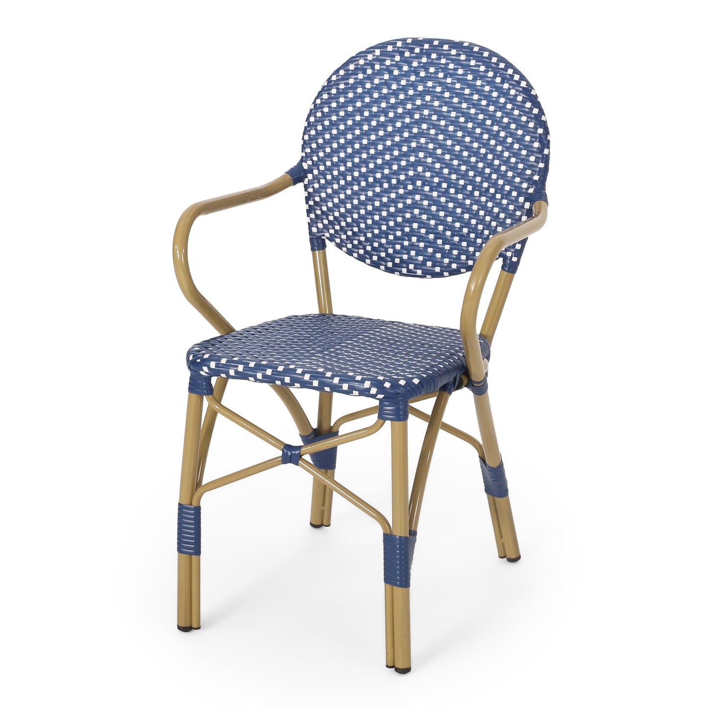 Outdoor PE Rattan and Aluminum 3 Piece French Bistro Set, Dark Teal & White,