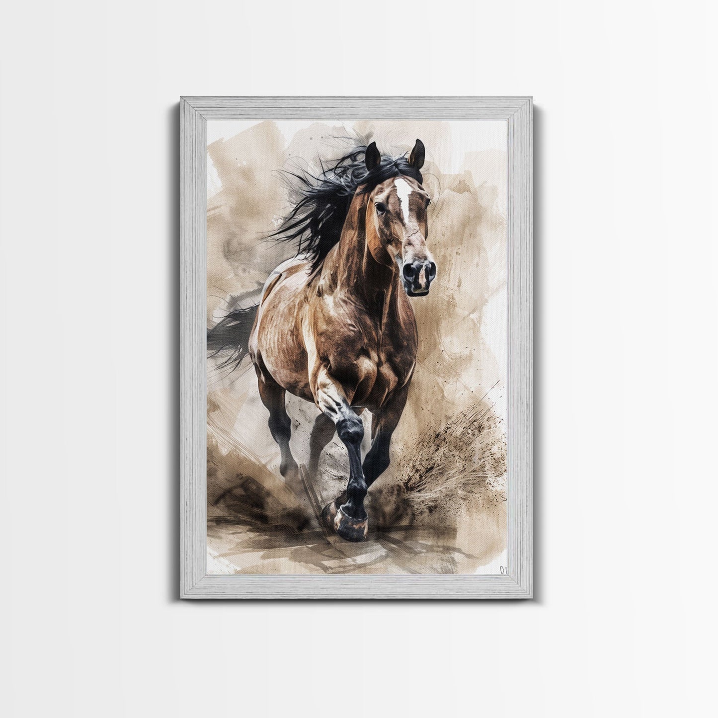 Powerful Horse Galloping - Framed Canvas Print, Dynamic Living Room Art, Energetic Bedroom Decor, Equestrian Art, Wall Art