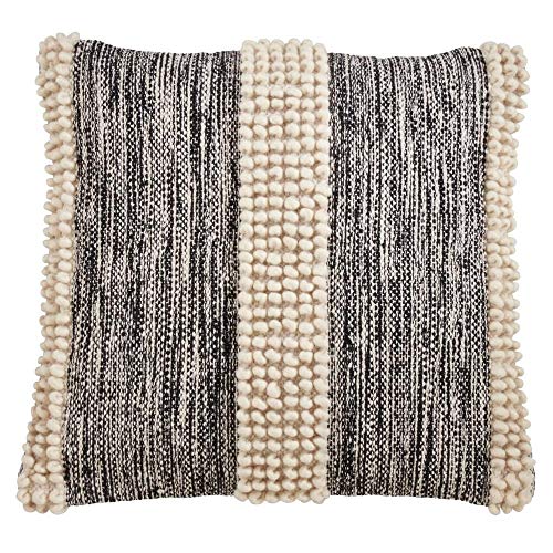 Natural Pom-Pom Stripe Cotton Throw Pillow