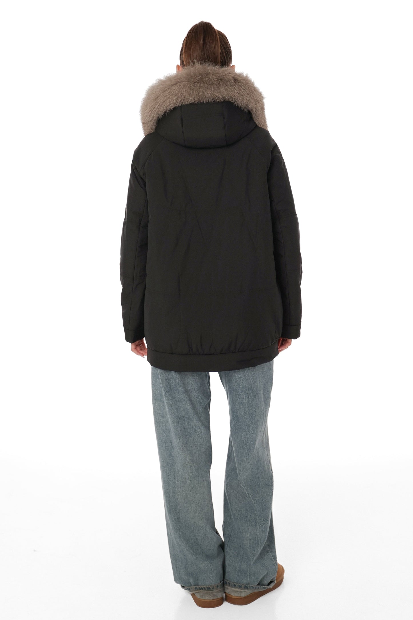 Genuine Polar Fox Camel Wool Blend Coat