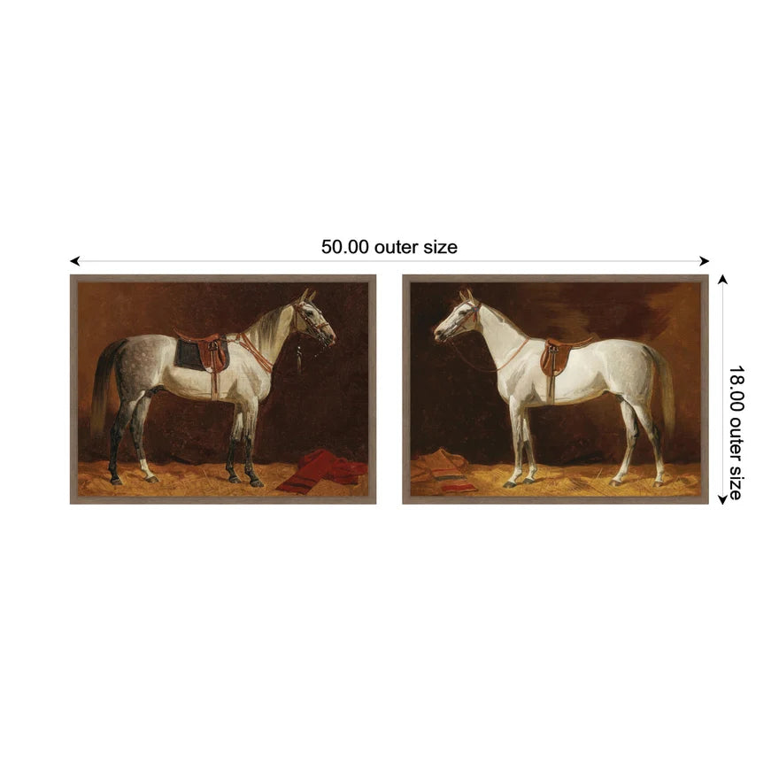 The Volkers White Horses Framed Equestrian Art Set — Walnut, Set of Two