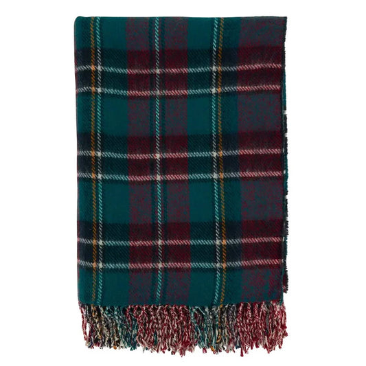 The Foxcroft Reversible Plaid & Herringbone Fringe Throw Blanket