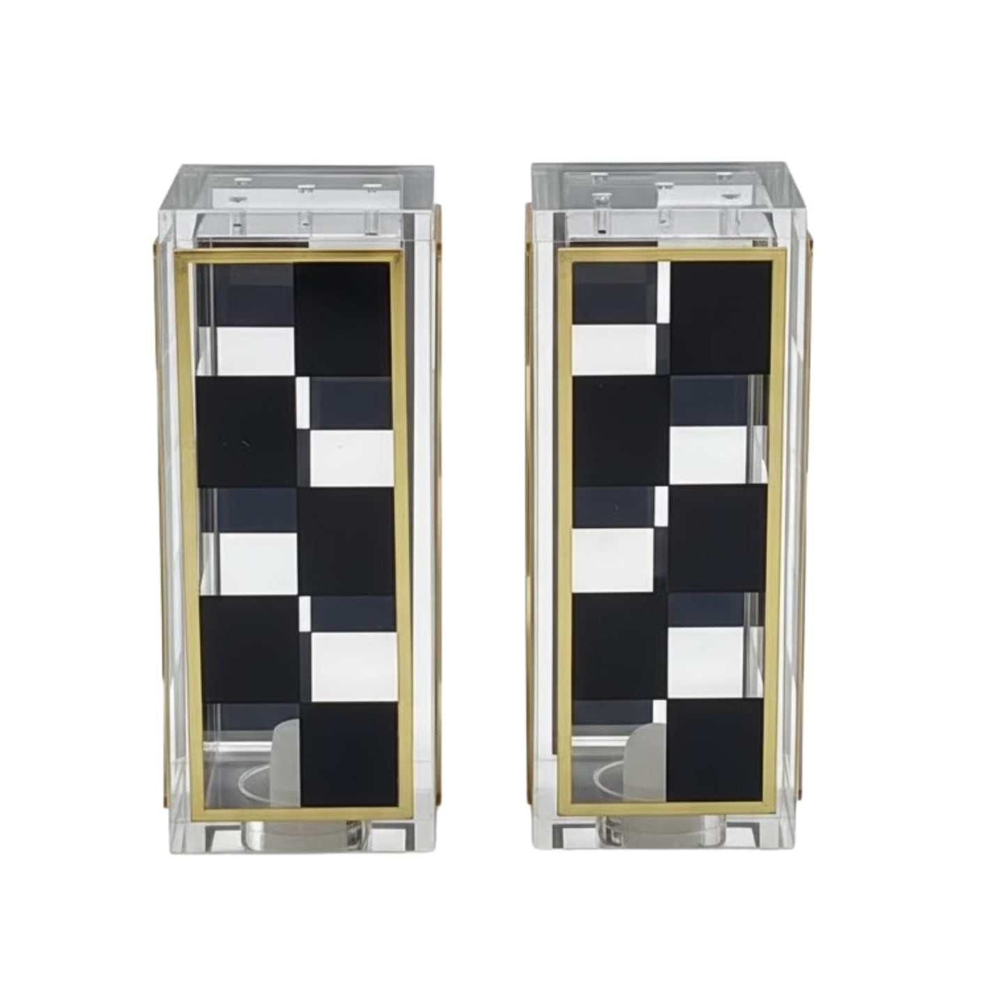 Checkered Salt and Pepper Shakers Set, Black White Square Design with 3 & 5 Holes