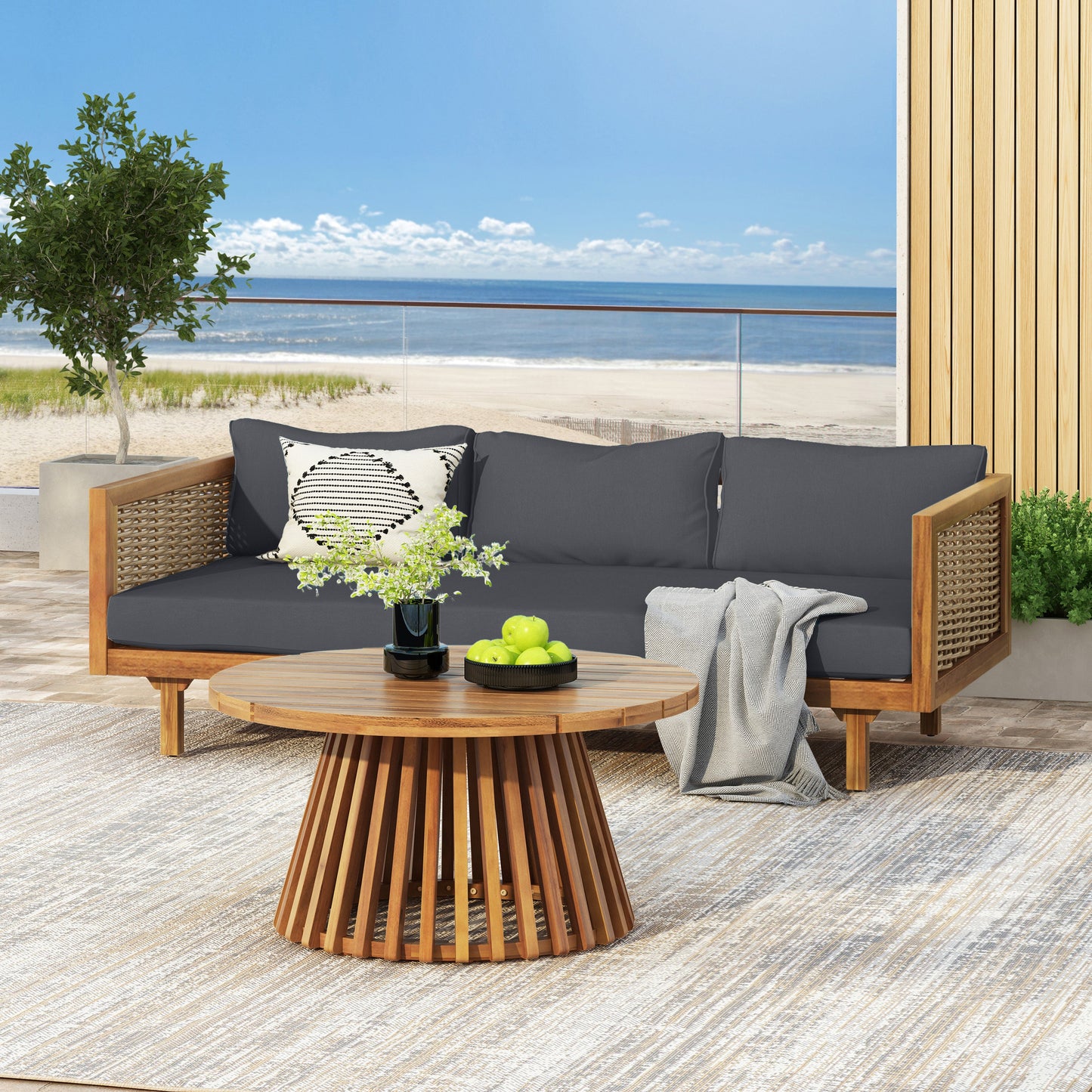 Patio Set Outdoor All Weather Wicker Conversation Cushions Dark Grey Durable