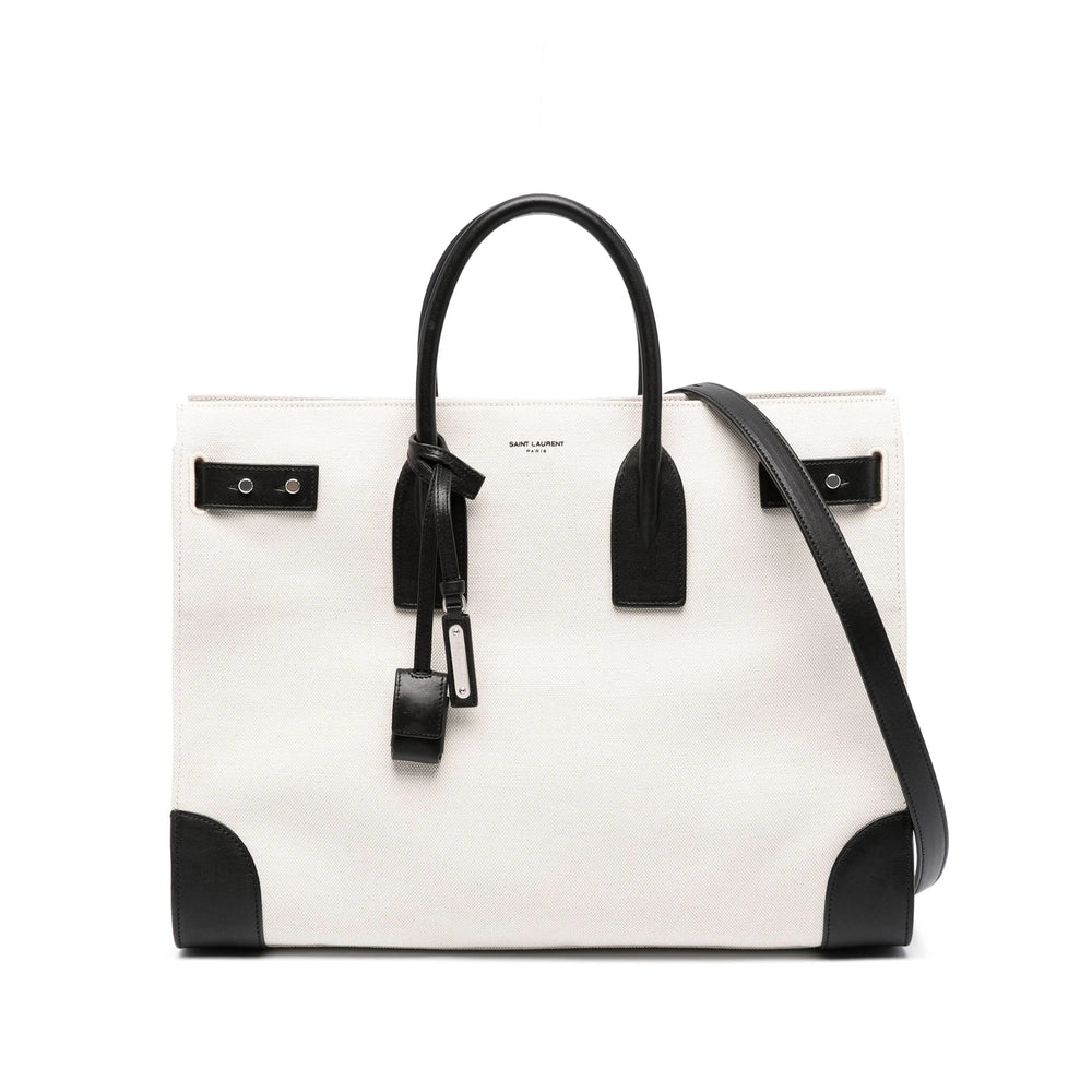Saint Laurent Canvas & Leather Tote Bag – White & Black