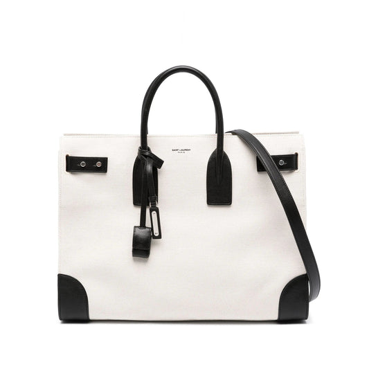 Saint Laurent Canvas & Leather Tote Bag – White & Black