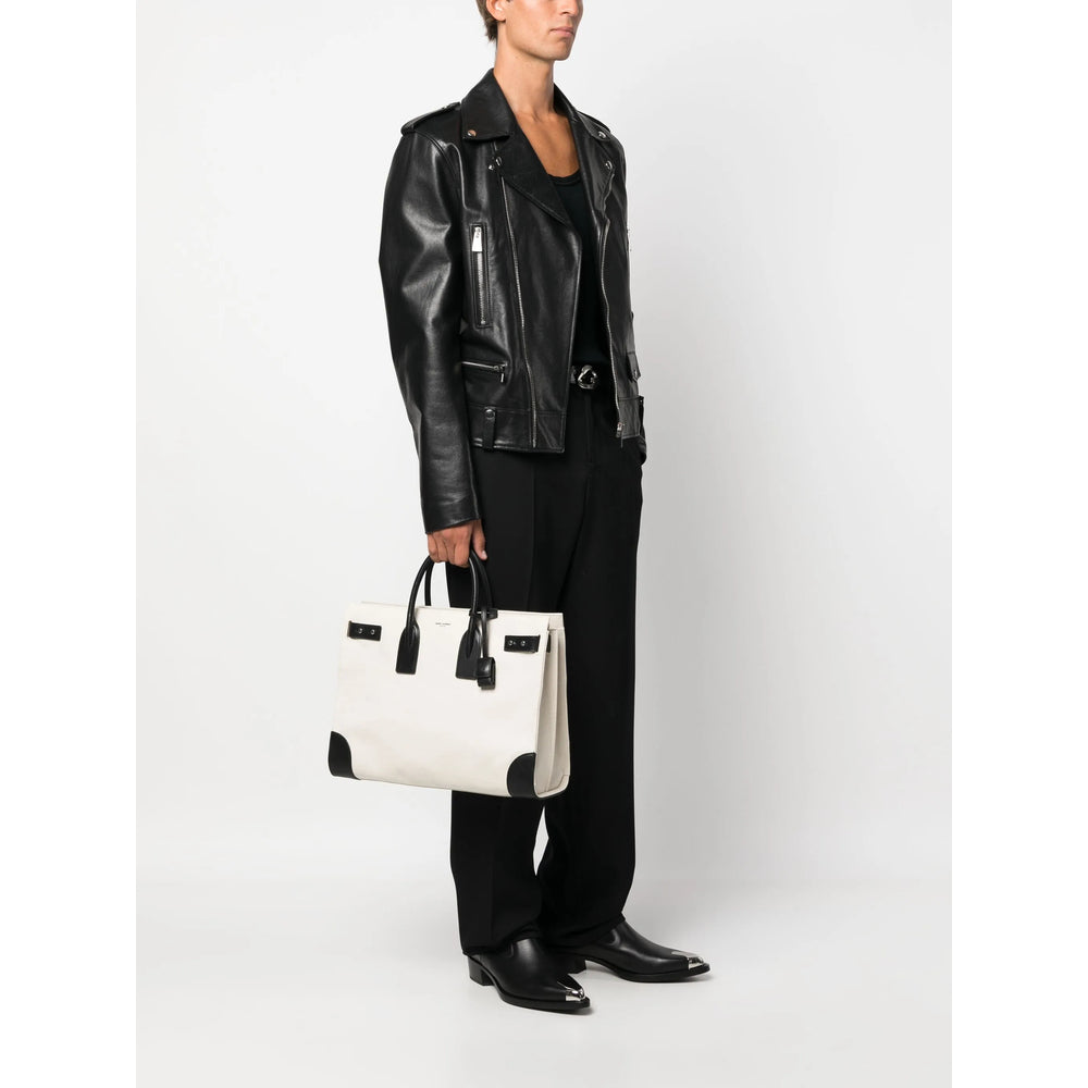 Saint Laurent Canvas & Leather Tote Bag – White & Black