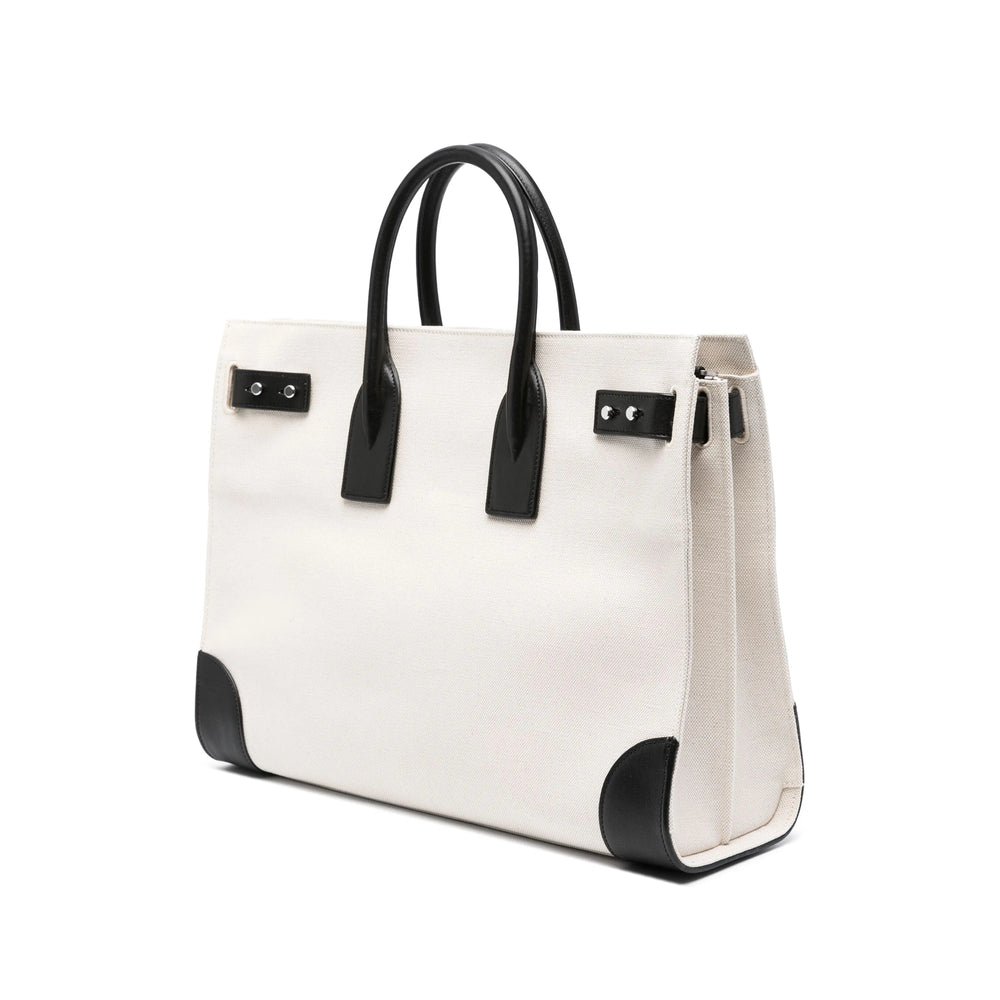 Saint Laurent Canvas & Leather Tote Bag – White & Black