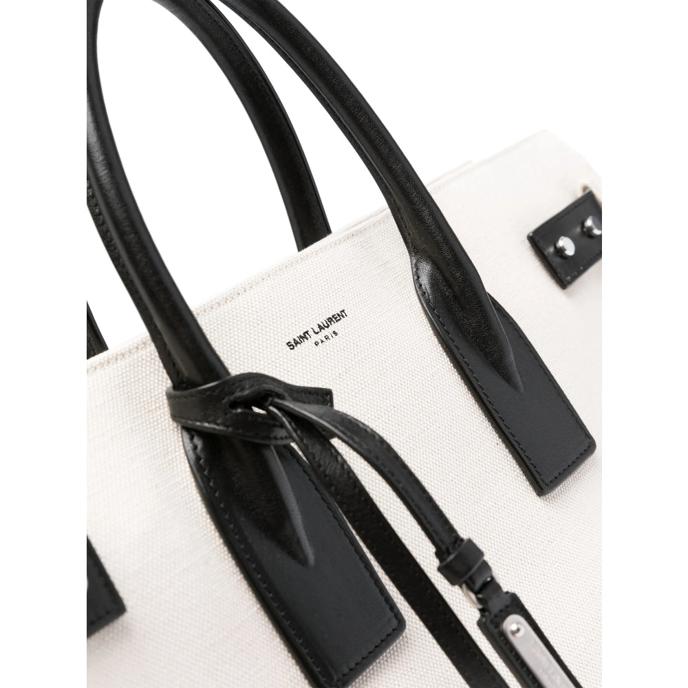 Saint Laurent Canvas & Leather Tote Bag – White & Black