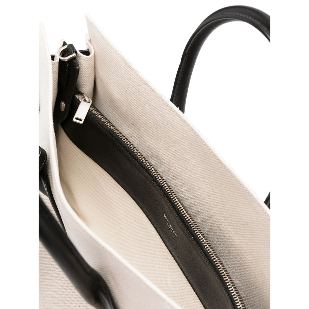 Saint Laurent Canvas & Leather Tote Bag – White & Black
