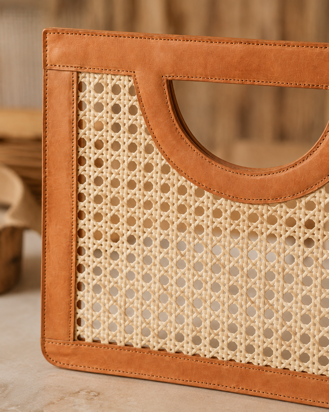 Cora Leather and Rattan Handbag