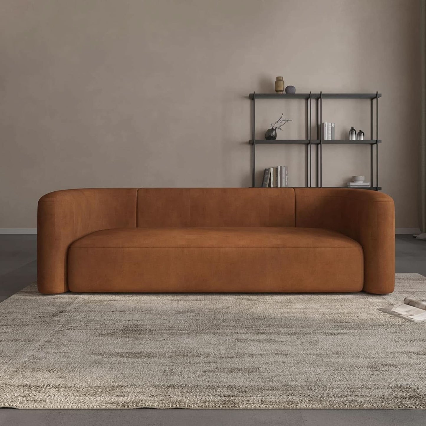 ** Modern Velvet 3-Seater Sofa in Tangerine with Curved Back Design