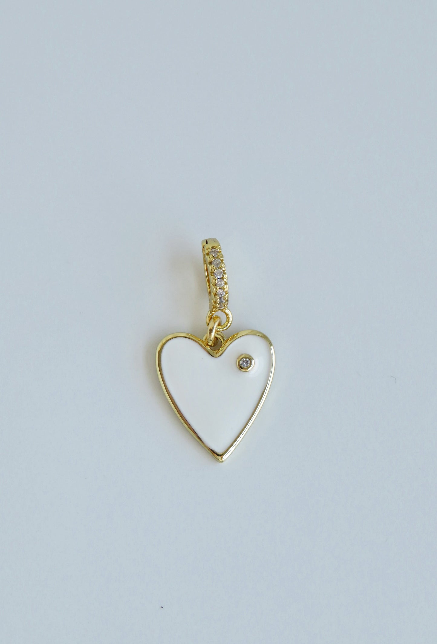 White Enamel Heart Charm on Diamond Hinged Clasp