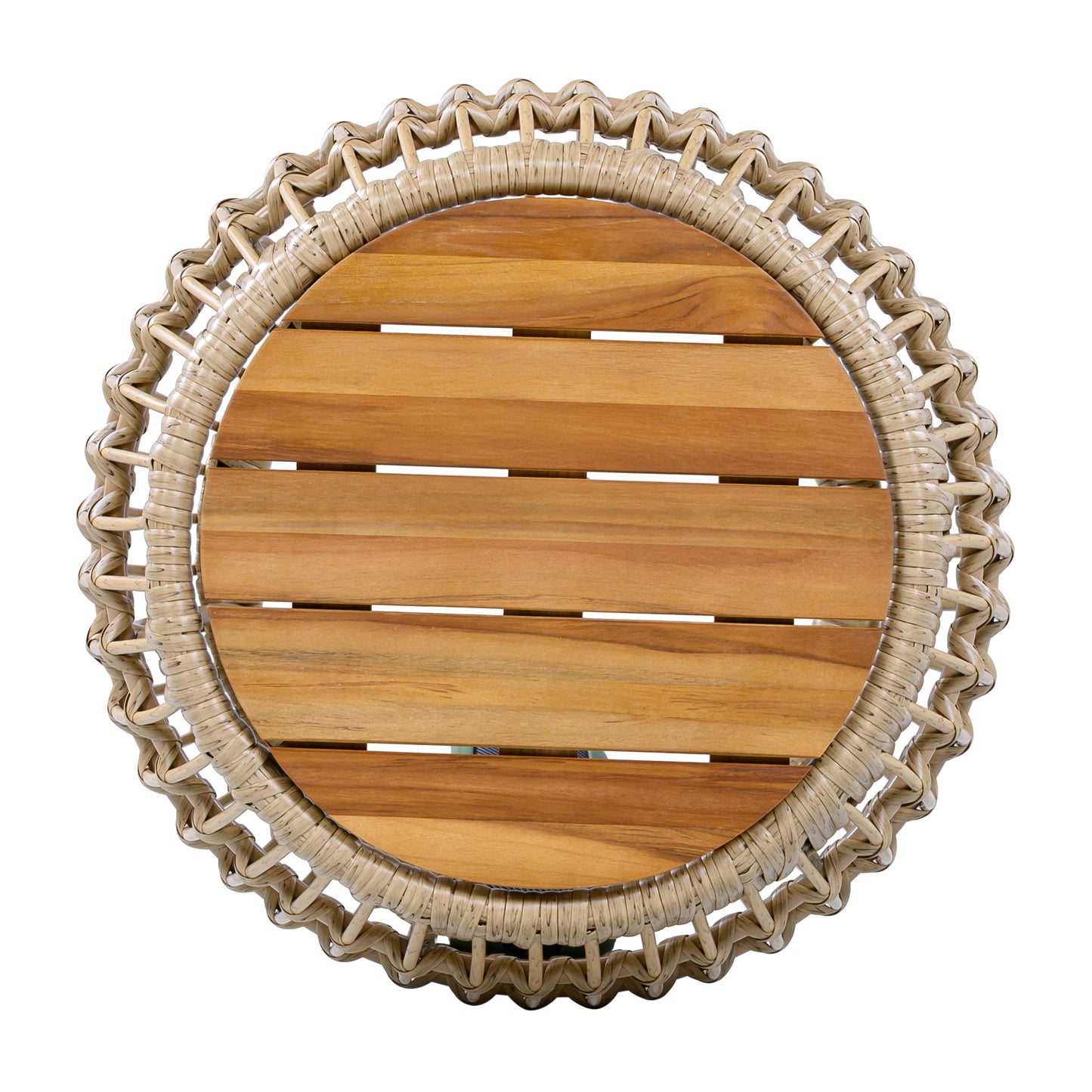 Outdoor Round Side Table Acacia Wood with Wicker Base Light Brown 16 Inch