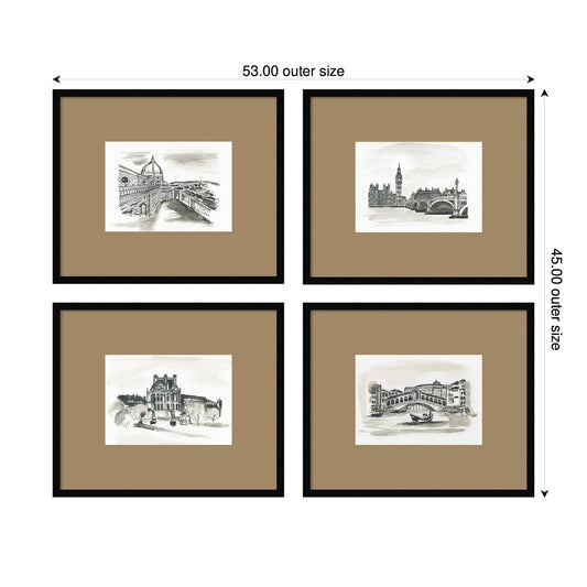 Vintage Europe 4 Piece Framed Wall Art Print Set by Teju Reval Brown Mat