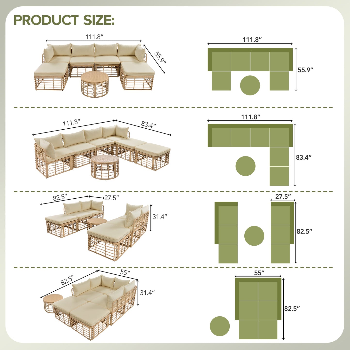 The Ashbourne Modular All-Weather Wicker Outdoor Sectional Sofa Set with Round Coffee Table