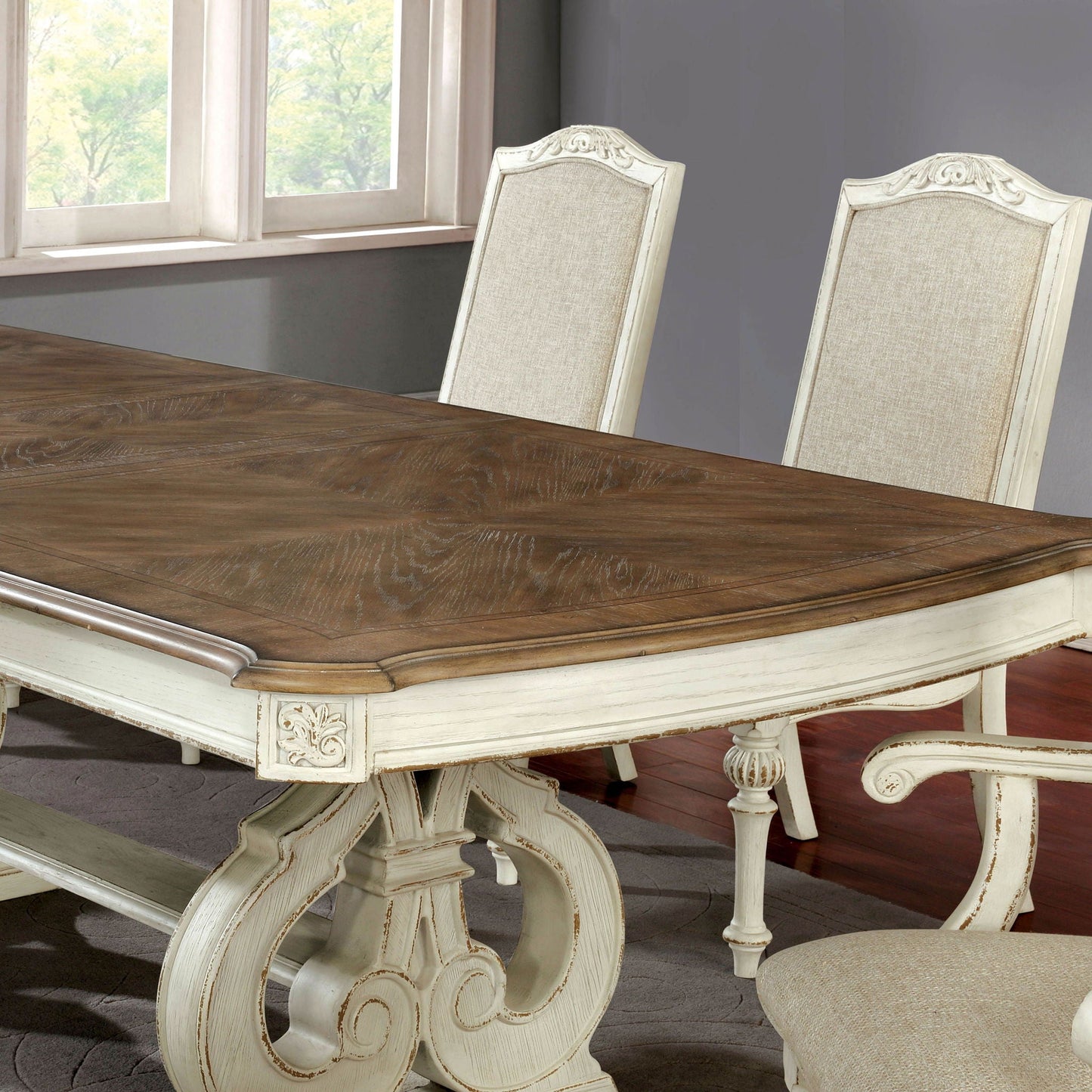 Rustic Dining Set With Table And Upholstered Chairs