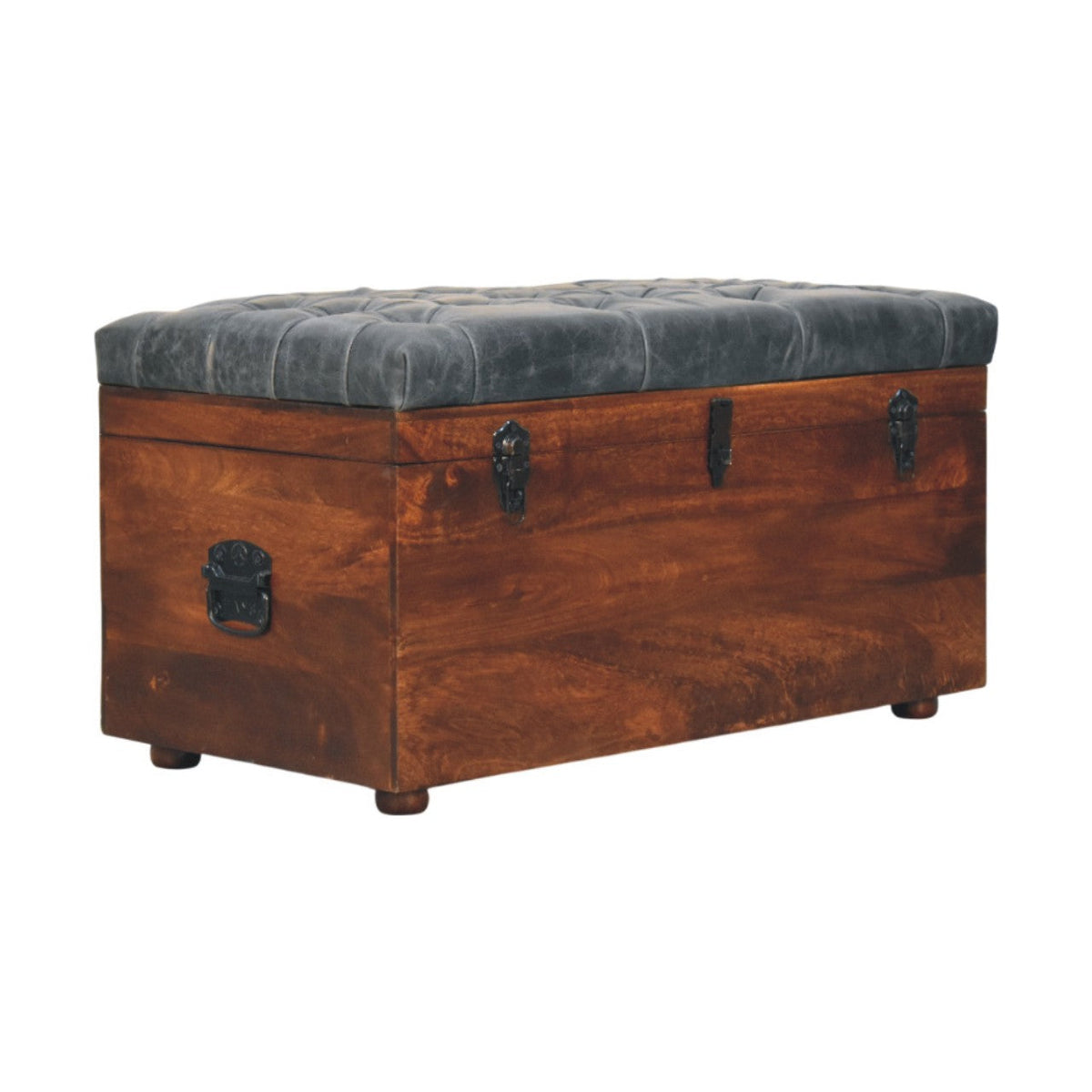 The Bridlewood Tufted Leather Storage Trunk — California Walnut
