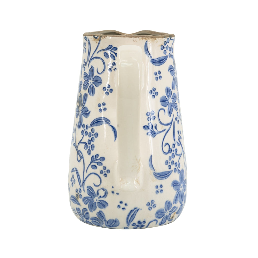 Ceramic vase with blue floral patterns on a white background
