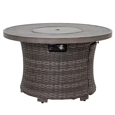 The Tenaya Round Wicker Fire Pit Outdoor Table with Metal Cover