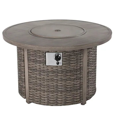 The Tenaya Round Wicker Outdoor Luxury Fire Pit Table – 42" Wood-Grain Finish