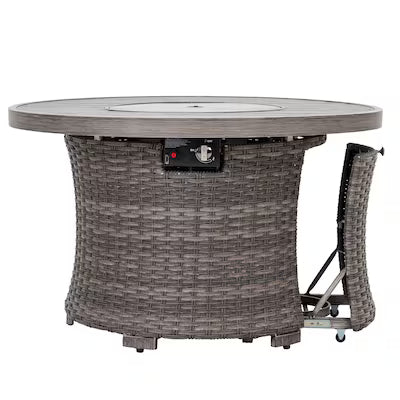 The Tenaya Round Wicker Fire Pit Outdoor Table with Metal Cover