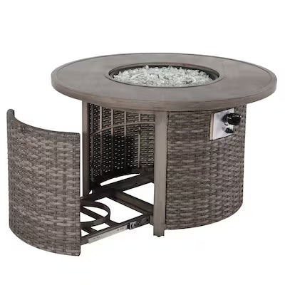 The Tenaya Round Wicker Outdoor Luxury Fire Pit Table – 42" Wood-Grain Finish