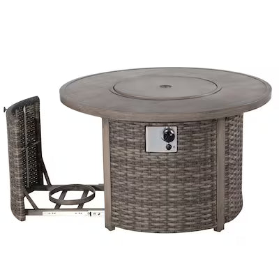 The Tenaya Round Wicker Outdoor Luxury Fire Pit Table – 42" Wood-Grain Finish