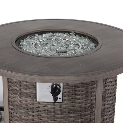 The Tenaya Round Wicker Outdoor Luxury Fire Pit Table – 42" Wood-Grain Finish