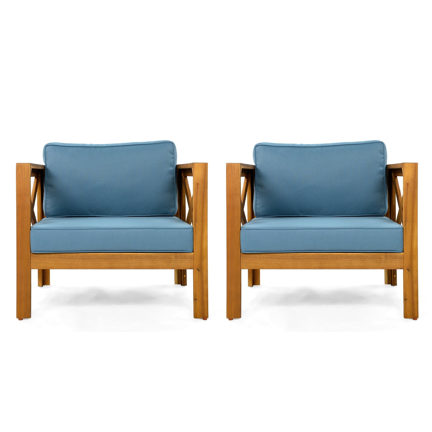 Patio Conversation Set Acacia Wood Armchairs Teak Finish Side Table Set of 2