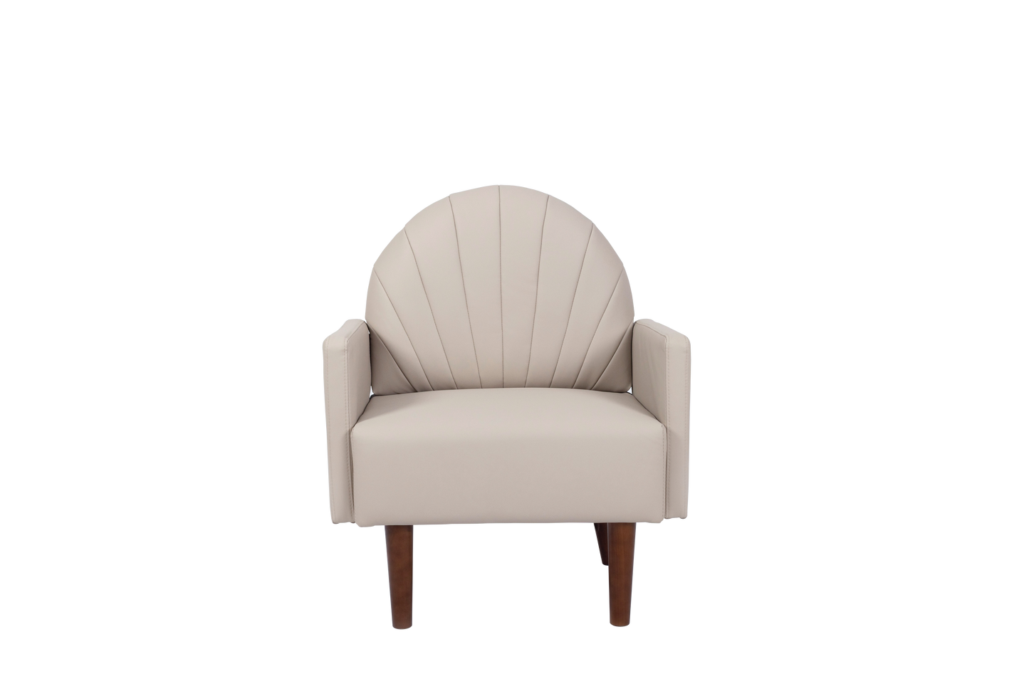 Accent Chair Shell-Shape PU Leather Khaki Solid Wood Legs Easy Assembly