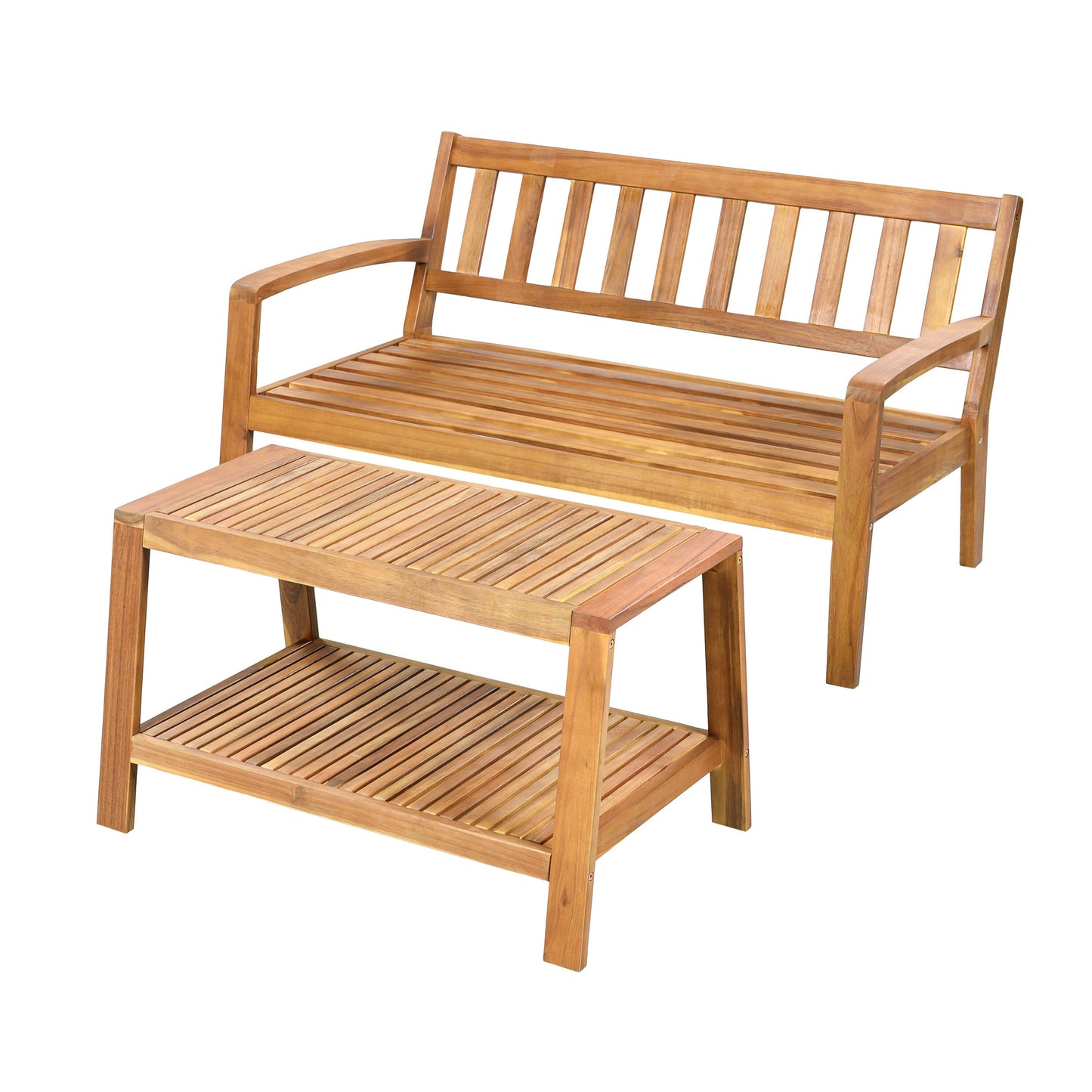 Outdoor Patio Set Modern Teak Acacia Wood with Beige Cushions
