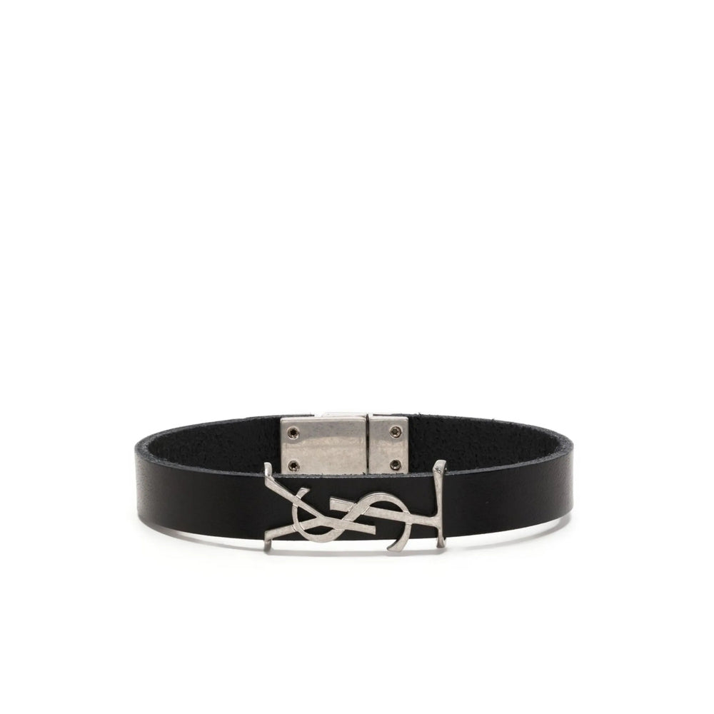 Saint Laurent Leather Logo Bracelet – Black