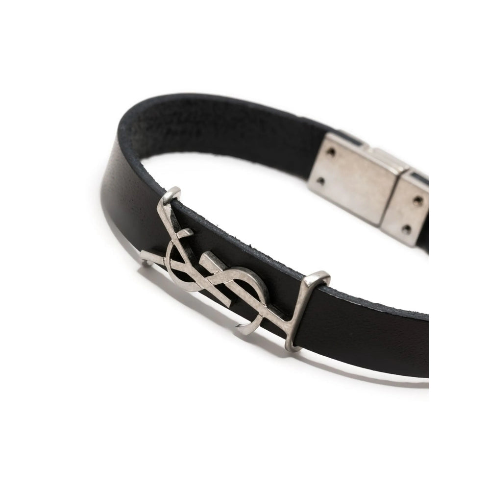 Saint Laurent Leather Logo Bracelet – Black