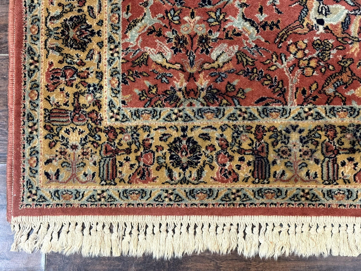 The Sporting Estate Antique Belgian Hunting Scene Rug — Red-Orange & Teal
