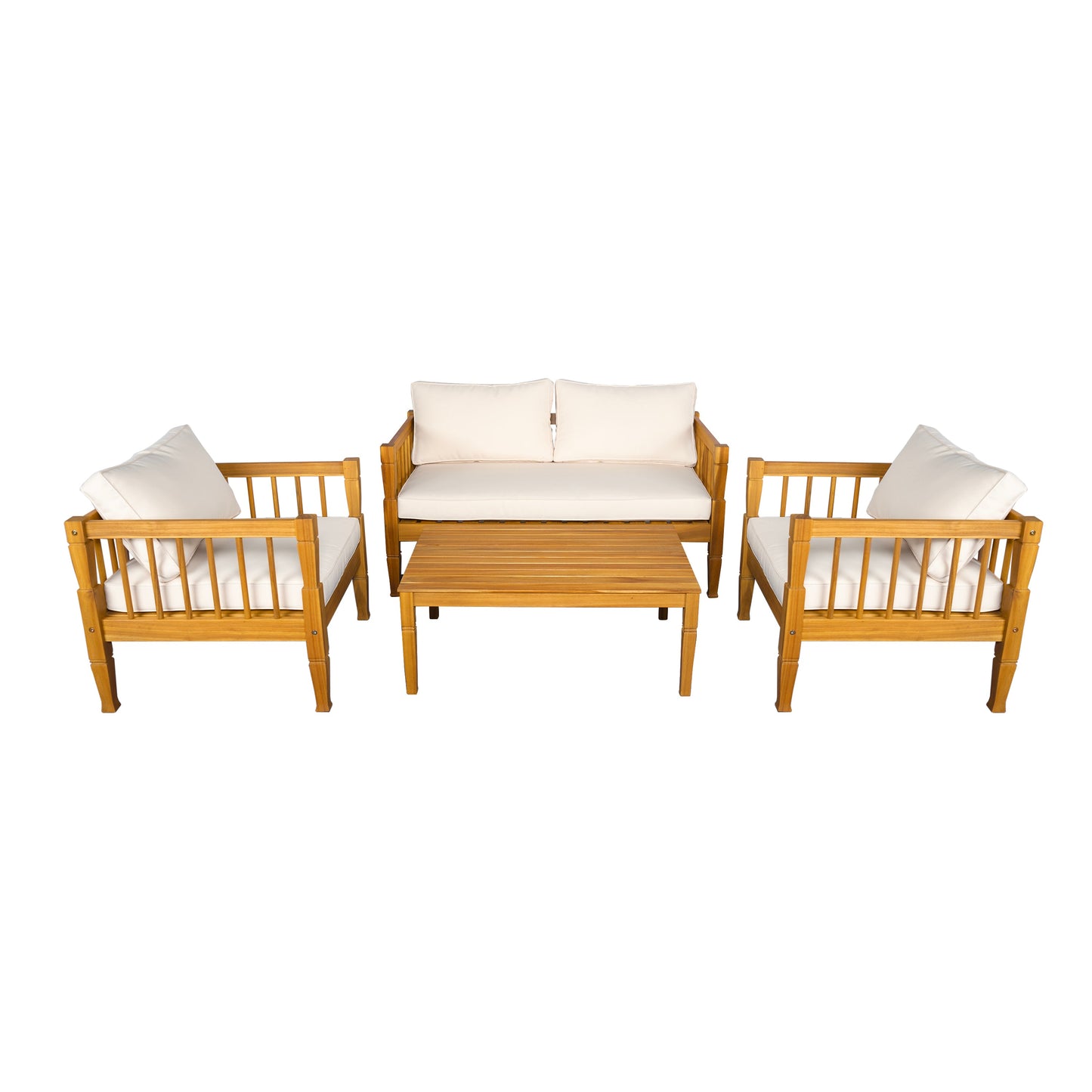 Patio Conversation Set 4-piece Teak Finish with Coffee Table and Cushions